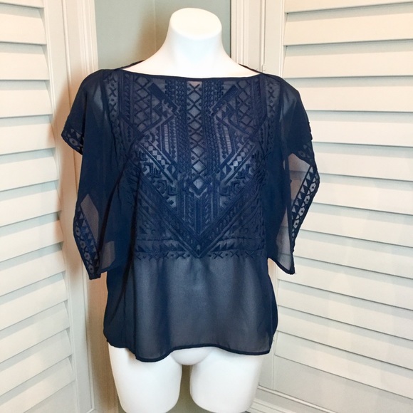 Banana Republic Tops - Banana Republic Navy Embroidered Top, Large